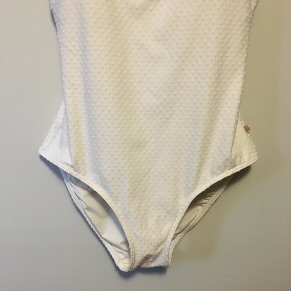 Off-White Textured Polka Dot Built in Support Swimsuit - Picture 4 of 16